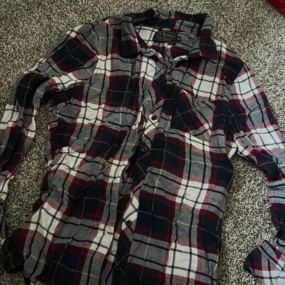 Maroon in navy flannel button up